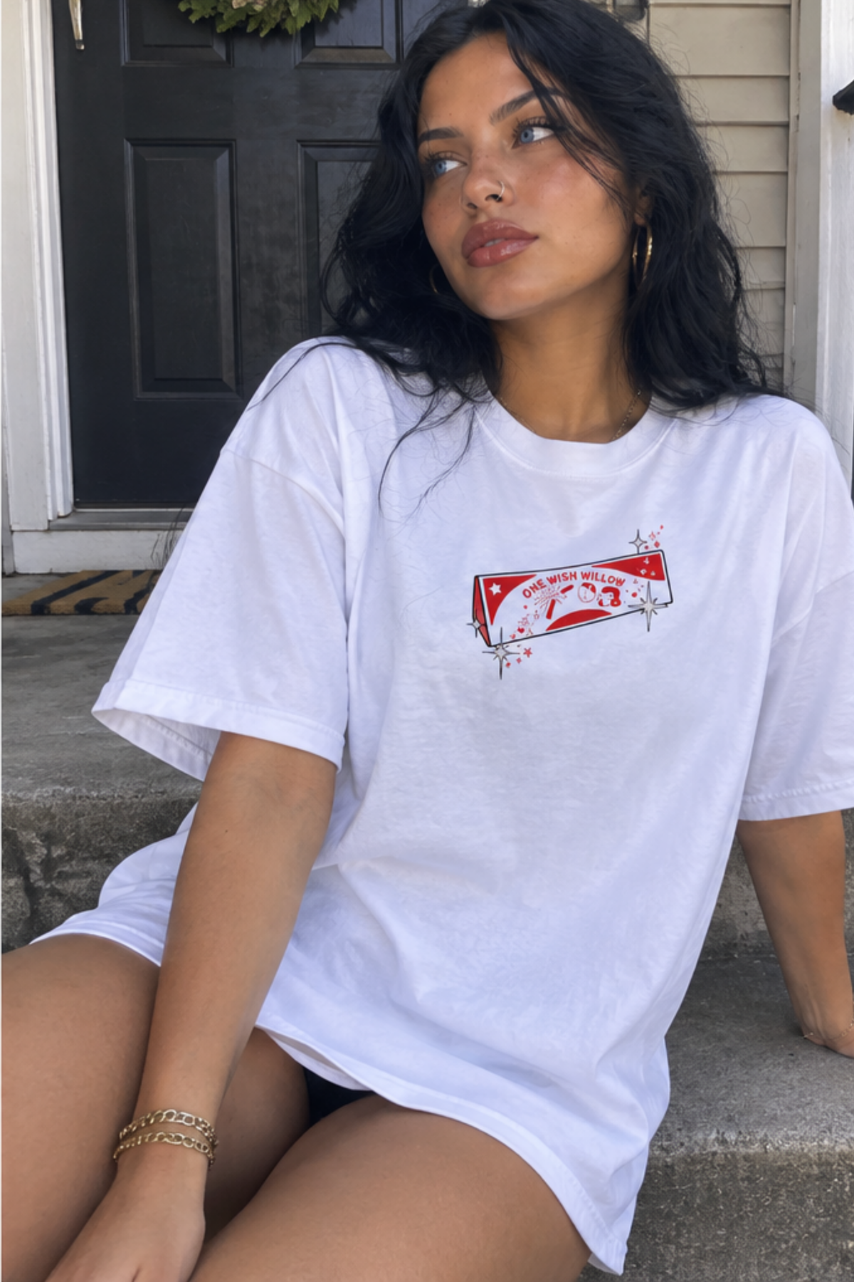 One Wish Willow T-Shirt White Cotton Graphic Tee Oversized Unisex